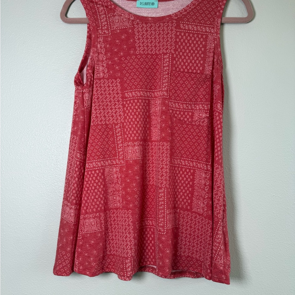NWOT Sleeveless Patchwork-Print Tank Top in Coral